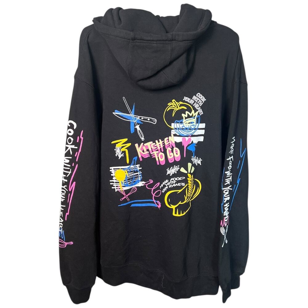 Lane Seven Kitchen To Go Graphic Black Zip Hoodie Sweatshirt - XL